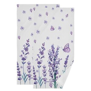 lavender flower hand towels purple butterfly guest towels set of 2 small bath towels soft dish towels for bathroom kitchen gym decor
