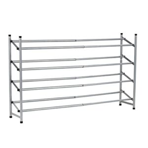 the lakeside collection expandable 4-tier shoe rack with rubber feet for indoors - silver