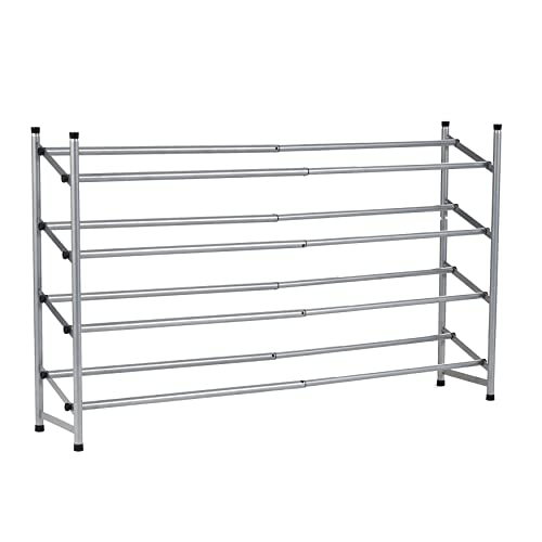 The Lakeside Collection Expandable 4-Tier Shoe Rack with Rubber Feet for Indoors - Silver