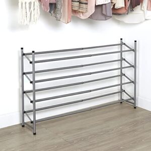 The Lakeside Collection Expandable 4-Tier Shoe Rack with Rubber Feet for Indoors - Silver