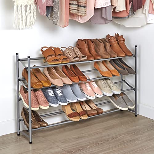 The Lakeside Collection Expandable 4-Tier Shoe Rack with Rubber Feet for Indoors - Silver