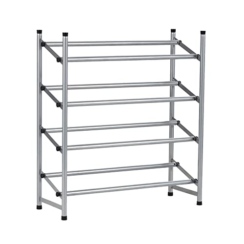 The Lakeside Collection Expandable 4-Tier Shoe Rack with Rubber Feet for Indoors - Silver