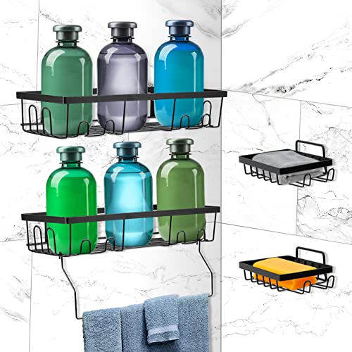 welltop Shower Caddy, 5-Pack Adhesive Shower Organizer, No Drilling Wall Mounted Bathroom Shelves Basket for Bathroom Organization and Storage, Rustproof Stainless Steel Shower Shelf for Inside Shower