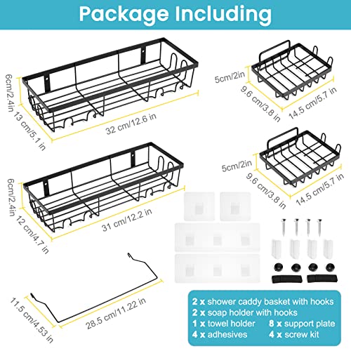 welltop Shower Caddy, 5-Pack Adhesive Shower Organizer, No Drilling Wall Mounted Bathroom Shelves Basket for Bathroom Organization and Storage, Rustproof Stainless Steel Shower Shelf for Inside Shower