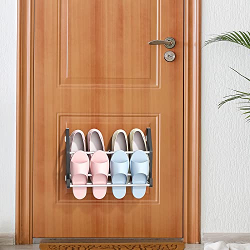 Hooshion Shoe Rack for Door, 4-Pack Wall Shoe Rack, Door Shoe Rack with Adhesive Hanging Strips and Storage Hooks, Shoe Wall Rack Without Drilling