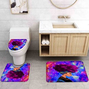 African American Shower Curtains for Bathroom, Black Girl Bathroom Sets with Shower Curtain and Rugs and Accessories, 4Pcs Colorful Bathroom Decor Sets (Violet)