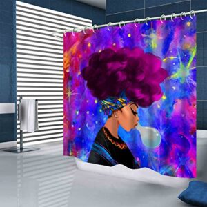 African American Shower Curtains for Bathroom, Black Girl Bathroom Sets with Shower Curtain and Rugs and Accessories, 4Pcs Colorful Bathroom Decor Sets (Violet)