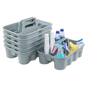 tstorage 6-pack plastic caddy for cleaning products, caddy with handle, gray