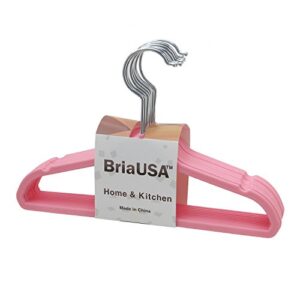 BriaUSA Kids Baby Clothes Hangers Pink Steel Hooks –Ultra Slim, Sturdy Saves You Extra Space – Set of 10