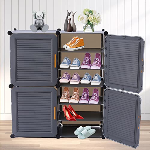 Eapmic Portable Shoe Rack Organizer 36 Pair DIY Shoe Storage Shelf Organizer for Entryway Shelf Storage Cabinet Stand Expandable Standing Stackable Space Saver Shoe Rack (24 Pairs,Grey)