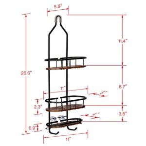 Utopia Alley Tia Rustproof Teak Overhead Shower Caddy with 3 Shelves - Decorative Shower Rack for Shampoo & Toiletries Storage, Hanging Shower Head Organizer - Black Finish