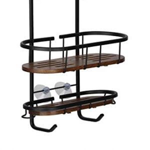 Utopia Alley Tia Rustproof Teak Overhead Shower Caddy with 3 Shelves - Decorative Shower Rack for Shampoo & Toiletries Storage, Hanging Shower Head Organizer - Black Finish