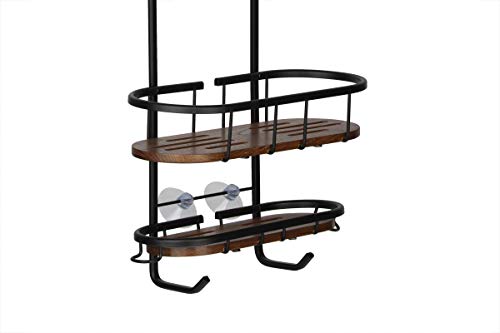 Utopia Alley Tia Rustproof Teak Overhead Shower Caddy with 3 Shelves - Decorative Shower Rack for Shampoo & Toiletries Storage, Hanging Shower Head Organizer - Black Finish