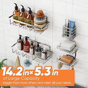 Bunoxea Shower Caddy, 5-Pack Shower Shelves,Adhesive Shower Organizer Shelves,Large Capacity,Rustproof Shower Caddy Basket Shelf,Shower Shelf for Bathroom & Kitchen Storage,Silver