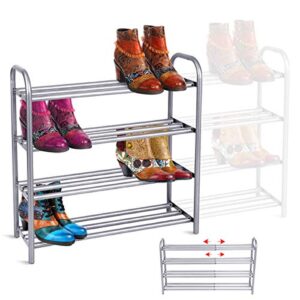gemitto shoe rack organizer for closet entryway, 4 tiers adjustable heavy duty metal shoe storage shelf, large enough for 20+ pairs of shoes (23.6"~41.7"x8.9"x24.2")(silver)