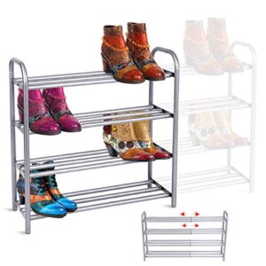 GEMITTO Shoe Rack Organizer for Closet Entryway, 4 Tiers Adjustable Heavy Duty Metal Shoe Storage Shelf, Large Enough for 20+ Pairs of Shoes (23.6"~41.7"x8.9"x24.2")(Silver)