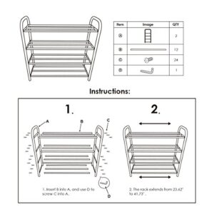 GEMITTO Shoe Rack Organizer for Closet Entryway, 4 Tiers Adjustable Heavy Duty Metal Shoe Storage Shelf, Large Enough for 20+ Pairs of Shoes (23.6"~41.7"x8.9"x24.2")(Silver)