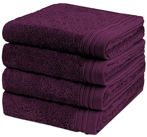 Weidemans Premium Towel Set of 4 Hand Towels 18" x 30" Color: Plum(Reddish Purple) | Pure Cotton |Machine Washable High Absorbency