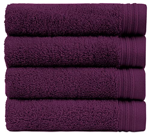 Weidemans Premium Towel Set of 4 Hand Towels 18" x 30" Color: Plum(Reddish Purple) | Pure Cotton |Machine Washable High Absorbency