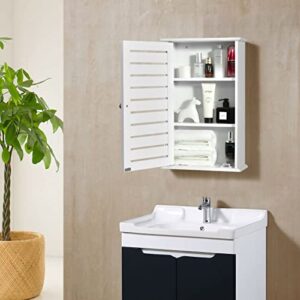Bathroom Cabinet Wall Mount with Door and Adjustable Shelf, 14"x22" Wooden Medicine Cabinet Over Toilet Storage Wall Hanging Cabinets for Bathroom, Bedroom, Kitchen, Laundry Room (White)