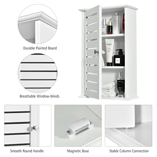 Bathroom Cabinet Wall Mount with Door and Adjustable Shelf, 14"x22" Wooden Medicine Cabinet Over Toilet Storage Wall Hanging Cabinets for Bathroom, Bedroom, Kitchen, Laundry Room (White)