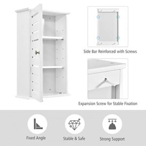 Bathroom Cabinet Wall Mount with Door and Adjustable Shelf, 14"x22" Wooden Medicine Cabinet Over Toilet Storage Wall Hanging Cabinets for Bathroom, Bedroom, Kitchen, Laundry Room (White)