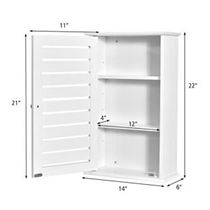 Bathroom Cabinet Wall Mount with Door and Adjustable Shelf, 14"x22" Wooden Medicine Cabinet Over Toilet Storage Wall Hanging Cabinets for Bathroom, Bedroom, Kitchen, Laundry Room (White)