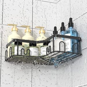 Menbyci 3 Pack Corner Shower Caddy, Stainless Steel Corner Shower Shelf with 18 Hooks, Adhesive Shower Shelves Shower Organizer Corner for Bathroom Storage (Black)
