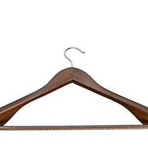 Bartnelli Wood Coat Hangers with Non-Slip Bar for Pants, Jeans and Trousers – Solid Wooden Jacket and Coat Hangers with Chrome Swivel Hook – Vintage Finish - Pack of 6