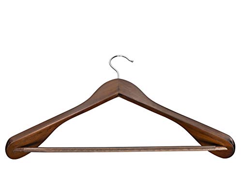 Bartnelli Wood Coat Hangers with Non-Slip Bar for Pants, Jeans and Trousers – Solid Wooden Jacket and Coat Hangers with Chrome Swivel Hook – Vintage Finish - Pack of 6