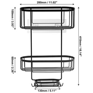 HOMERACK 3-in-1 Shower Caddy Adhesive, Bathroom Shower Organizer Suction No Drilling, Rustproof Showe Shelf Storage with Sopa Holder, Black