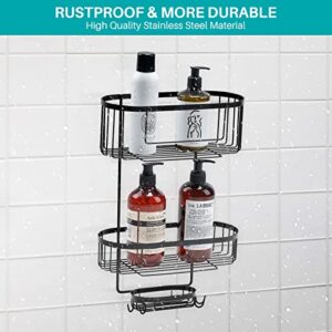 HOMERACK 3-in-1 Shower Caddy Adhesive, Bathroom Shower Organizer Suction No Drilling, Rustproof Showe Shelf Storage with Sopa Holder, Black