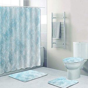 Shower Curtains with Bath Rugs Non-Slip Soft Toilet Lid Cover for Bathroom ,Waterproof Home Tub Curtains Sets with Memory Foam Rugs ,3D Print Durable Polyester Fabric Four-Piece