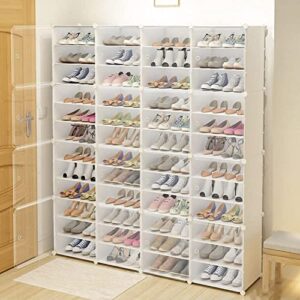 bjtdllx shoe rack organizer, 4 x 12-tiers stackable 96 pairs diy shoe storage cabinets stand, dust-proof shoe rack shelf clear plastic shoe boxes foldable shoe storage rack for heels boots slippers