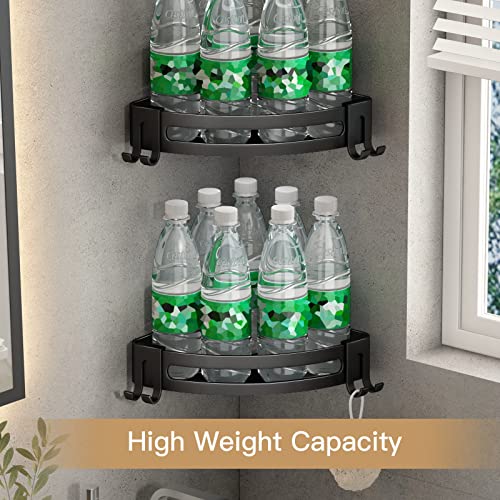 VOLPONE Corner Shower Caddy with Razor Holder Adhesive Shower Shelf Corner No Drilling Bathroom Shower Organizer Storage Rack (2-Pack, Black)