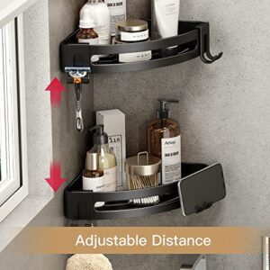 VOLPONE Corner Shower Caddy with Razor Holder Adhesive Shower Shelf Corner No Drilling Bathroom Shower Organizer Storage Rack (2-Pack, Black)