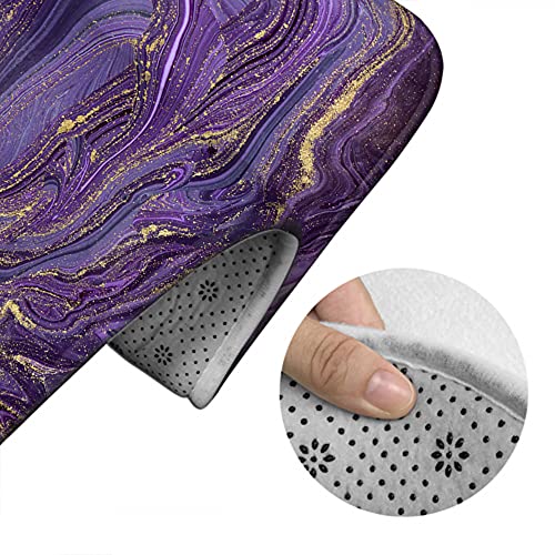 WONDERTIFY Marble Ripple Bathroom Antiskid Pad Violet Marbling Texture 3 Pieces Bathroom Rugs Set, Bath Mat+Contour+Toilet Lid Cover Purple Gold Glitter Powder Silver