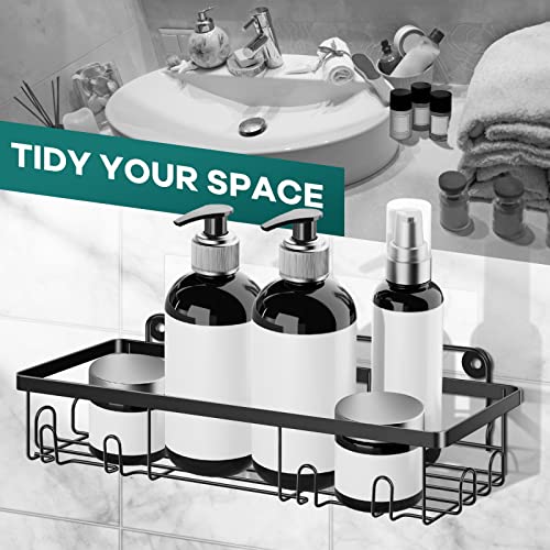 TBMax Shower Caddy, 5 Pack Adhesive Bathroom Shower Organizer with Soap Dish & Toothbrush Holder, Black Shower Shelf for Inside Shower, Wall Mounted Stainless Steel Shower Rack Bathroom Accessories