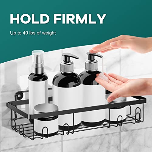 TBMax Shower Caddy, 5 Pack Adhesive Bathroom Shower Organizer with Soap Dish & Toothbrush Holder, Black Shower Shelf for Inside Shower, Wall Mounted Stainless Steel Shower Rack Bathroom Accessories