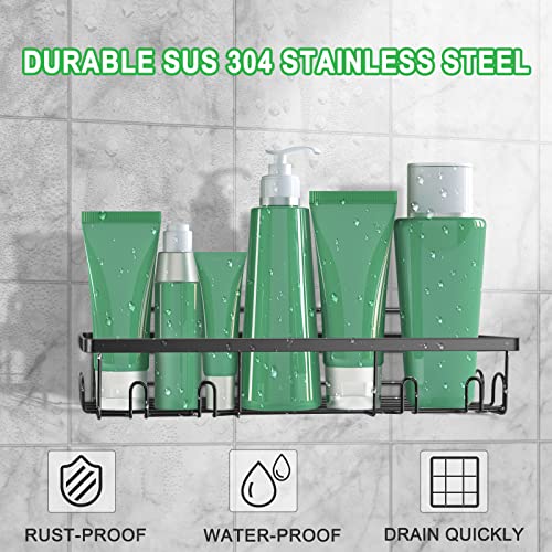 TBMax Shower Caddy, 5 Pack Adhesive Bathroom Shower Organizer with Soap Dish & Toothbrush Holder, Black Shower Shelf for Inside Shower, Wall Mounted Stainless Steel Shower Rack Bathroom Accessories