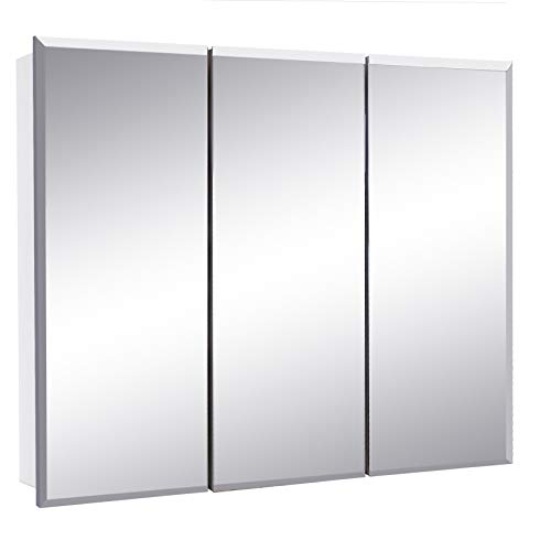 Design House 597500 Cyprus Fully Assembled Frameless Mirrored Tri-View Surface or Recessed Mount Bathroom Medicine Cabinet, 36.3 x 30.1