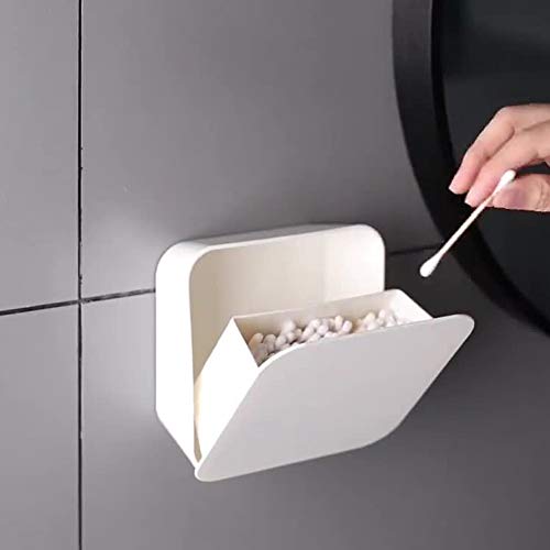 BiJun Qtip Holder Wall Mount, Cotton Swab Storage Box, for Cotton Balls,Cotton Swabs,Q-Tips,Cotton Rounds,Makeup Pads Storage Canister, for Bathroom, Bedroom