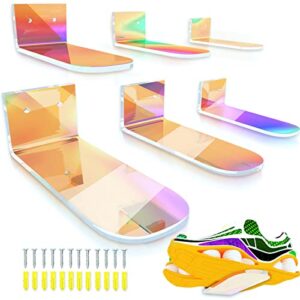 rorkim iridescent acrylic floating shoe display,rainbow sneaker shelves wall mounted organizer stand for displaying collections shoe box,sneaker display for bedroom hallways etc(6pcs)