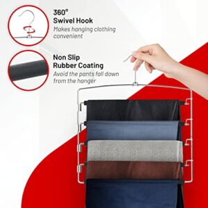 5 Tier Pant Hangers Non Slip with Foam (3PK) Space Saving Pant Hangers for Men and Women Jeans Pant Hangers for Closet Pants Multi Hangers Pants Racks for Hanging Metal Pants