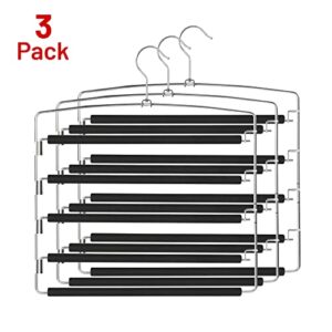 5 Tier Pant Hangers Non Slip with Foam (3PK) Space Saving Pant Hangers for Men and Women Jeans Pant Hangers for Closet Pants Multi Hangers Pants Racks for Hanging Metal Pants