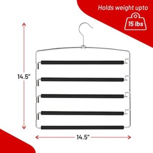 5 Tier Pant Hangers Non Slip with Foam (3PK) Space Saving Pant Hangers for Men and Women Jeans Pant Hangers for Closet Pants Multi Hangers Pants Racks for Hanging Metal Pants