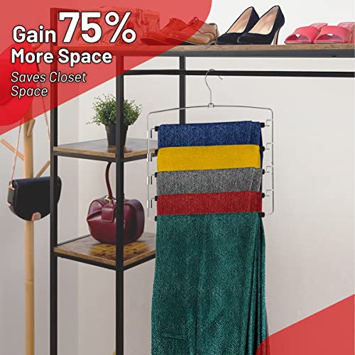 5 Tier Pant Hangers Non Slip with Foam (3PK) Space Saving Pant Hangers for Men and Women Jeans Pant Hangers for Closet Pants Multi Hangers Pants Racks for Hanging Metal Pants