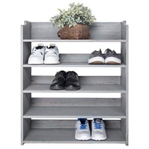 mygift 5 tier rustic gray wood entryway shoe rack storage shelves, closet organizer shelf