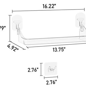 UDD Clear Shower Caddy with Razor Holder Hook, Wall Floating Shelves Shower Organizer Storage Rack Adhesive Shower Shelf for Bathroom (2 Pack, Large)