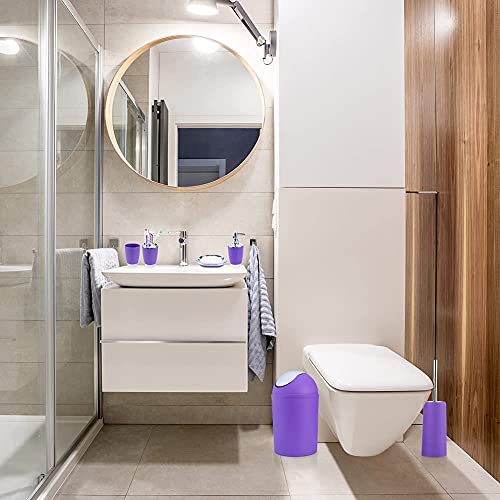 Ejoyous 6Pcs Bathroom Accessories Set Plastic Bath Gift Set Include Cup, Toothbrush Holder, Soap Holder, Hand Sanitizer Bottle, Bins, Toilet Brush, Purple